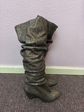 INC International Concepts Black Glitter Studded Slouch Knee Boots-10B